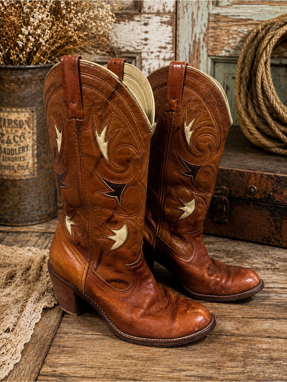 Vintage Dingo ACME Jessica 7495 Women’s 7.5M Brown Leather Western Cowboy Boots
